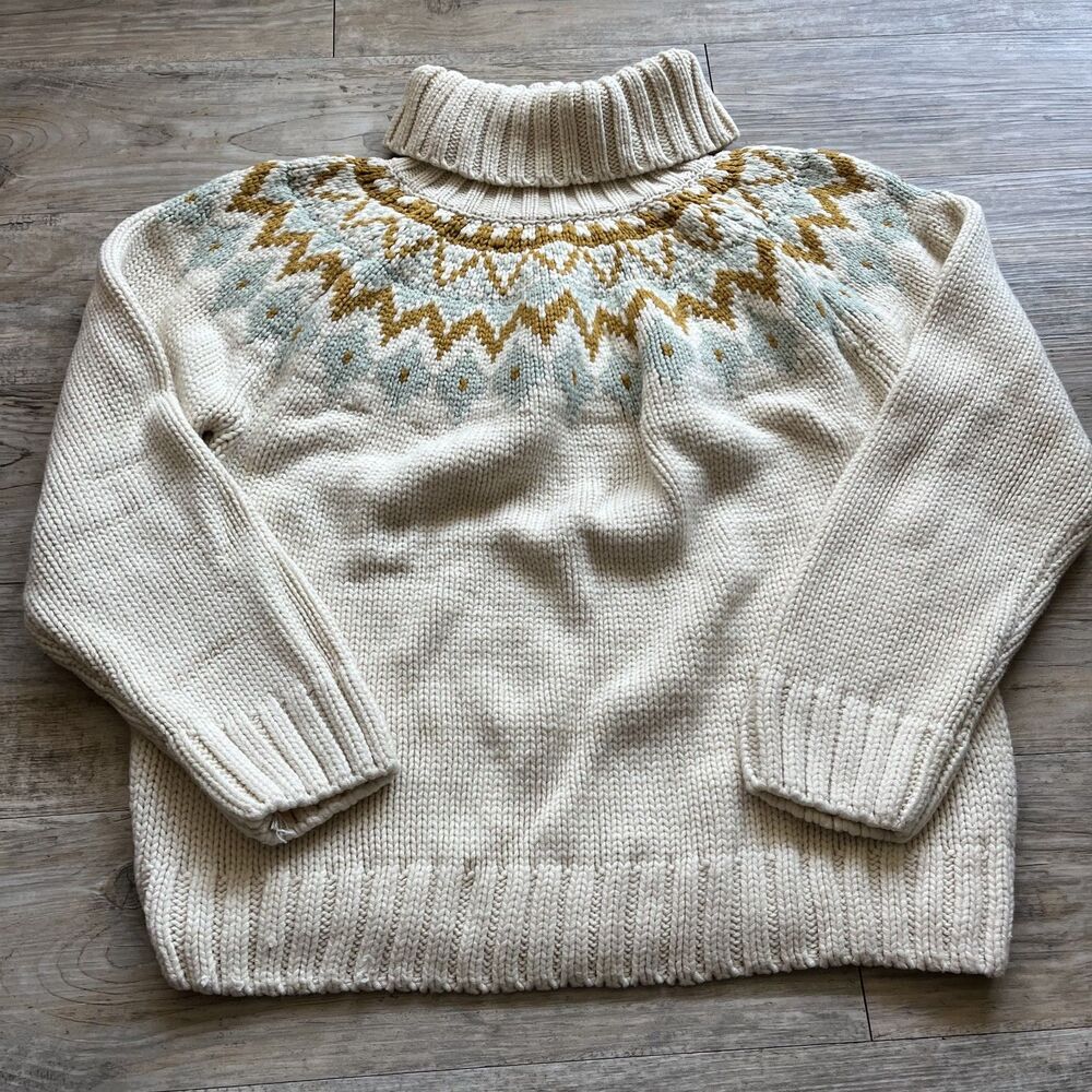 Vintage Turtle Neck Knit Sweater Women's XL Cream Nordic Cozy Fall